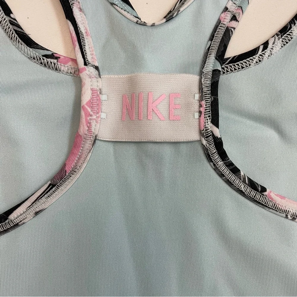 Nike Sports Bra Dri Fit Racerback Floral Logo Athletic Blue Pink White Black